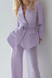 Lilac 2 Piece Long Sleeves Business Suits with Belt
