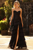 Black Sweetheart Mermaid Beaded Long Prom Dress with Ruffles
