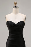 Black Sweetheart Mermaid Beaded Long Prom Dress with Ruffles