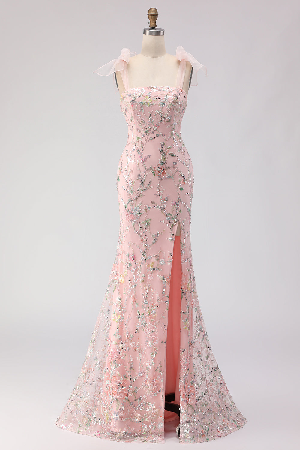 Zapaka Women Blush Long Prom Dress with Slit Mermaid Sequins Spaghetti Straps Embroidered Party Dress, Blush / UK24 Zapaka Women Blush Long Prom Dress with Slit Mermaid Sequins Spaghetti Straps Embroidered Party Dress, Blush / UK24