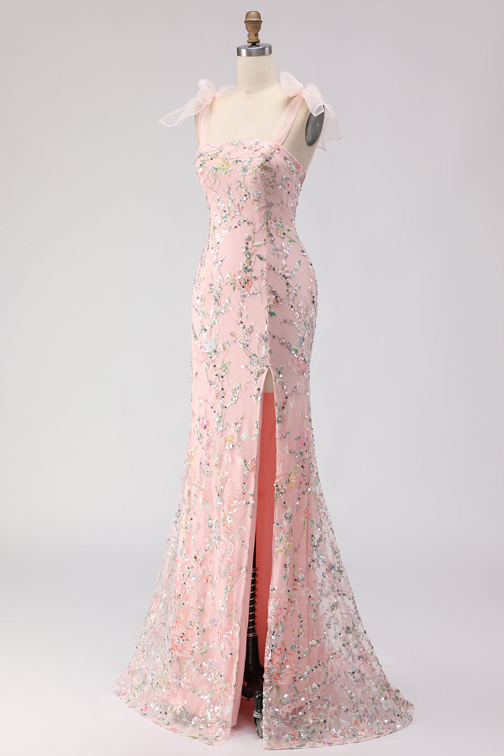 Zapaka Women Blush Long Prom Dress with Slit Mermaid Sequins Spaghetti Straps Embroidered Party Dress, Blush / UK24 Zapaka Women Blush Long Prom Dress with Slit Mermaid Sequins Spaghetti Straps Embroidered Party Dress, Blush / UK24