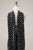 Black White Dots Mermaid Satin Prom Dress with a Neck Scarf