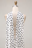 Black White Dots Mermaid Satin Prom Dress with a Neck Scarf