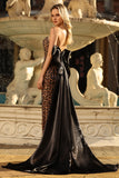 Sparkly Brown Leopard Mermaid Sweetheart Long Prom Dress with Back Large Bow