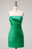 Dark Green Strapless A Line 2 Piece Bowed Long Prom Dress with Slit