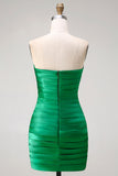 Dark Green Strapless A Line 2 Piece Bowed Long Prom Dress with Slit