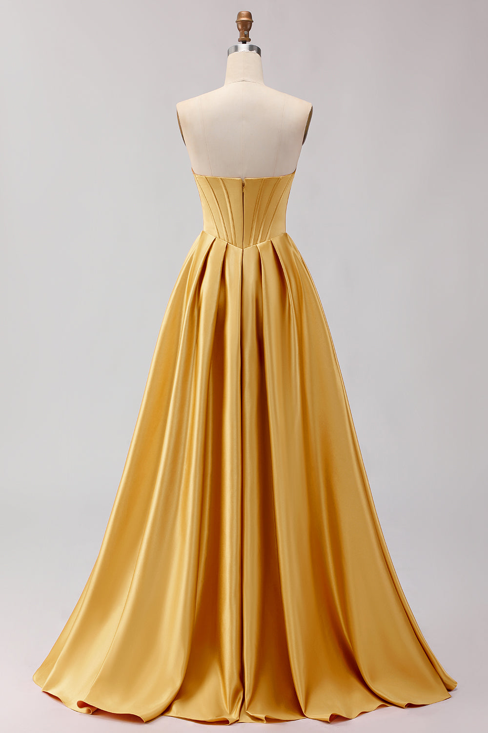 ZAPAKA Women Golden Long Prom Dress A-Line Strapless Satin Corset Formal Dress ZAPAKA Women Golden Long Prom Dress A-Line Strapless Satin Corset Formal Dress