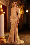 Golden Mermaid Sweetheart Beaded Long Prom Dress with Slit