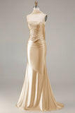 Champagne Two Piece Strapless Mermaid Beaded Convertible Long Prom Dress with a Neck Scarf
