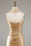 Champagne Two Piece Strapless Mermaid Beaded Convertible Long Prom Dress with a Neck Scarf