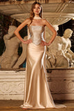 Strapless Champagne Two Piece Mermaid Beaded Convertible Long Prom Dress with a Neck Scarf