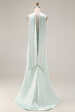 Strapless Corset Mermaid Light Green Satin Side Slit Maxi Dress with a Neck Scarf