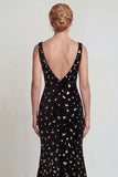 Sparkly Black Golden V Neck Mermaid Long Mother of the Bride Dress with Sequins