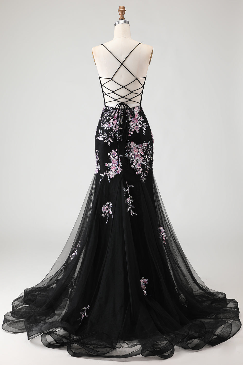 black and pink lace prom dress Zapakasa Women Sparkly Black Pink Tiered Lace A-Line Long Prom Dress with Slit Off the Shouldder Formal Dress, Black Pink / US20W