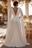 White Deep V-Neck Bridal Jumpsuits with Cape