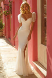 Ivory Mermaid Puff Sleeve Wedding Dress with Slit