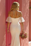 Ivory Off the Shoulder Mermaid Ruffled Wedding Dress