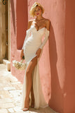 Ivory Mermaid Off the Shoulder Wedding Dress with Slit