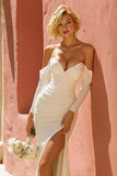 Ivory Mermaid Off the Shoulder Wedding Dress with Slit