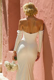 Ivory Mermaid Off the Shoulder Wedding Dress with Slit