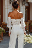 Off the Shoulder White Bridal Jumpsuits with Lace