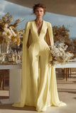 Ivory V-Neck Fitted Bridal Jumpsuits with Cape