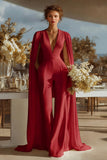 Ivory V-Neck Fitted Bridal Jumpsuits with Cape