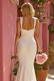 Mermaid V-Neck White Ruched Long Wedding Dress