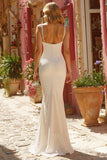 Mermaid Ivory V-Neck Long Wedding Dress with Appliques
