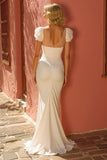 Ivory Short Sleeve Mermaid Wedding Dress with Slit