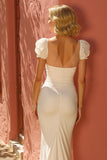 Ivory Short Sleeve Mermaid Wedding Dress with Slit