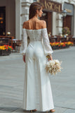 Off The Shoulder White Lace Wedding Jumpsuits