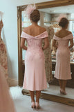 Blush Pink Sheath Off The Shoulder Mother Of The Bride Dress with Slit