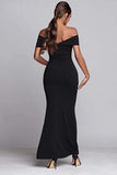 Black Mermaid Off the Shoulder Long Formal Dress with Slit