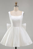 Sparkly A Line Square Neck Sequins Short Cocktail Dress with Back Giant Bow