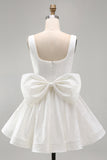 Sparkly A Line Square Neck Sequins Short Cocktail Dress with Back Giant Bow