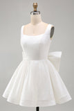A Line Square Neck Sequins Short Homecoming Dress with Back Giant Bow