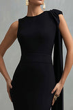 Simple Black Crepe Mermaid  Long Formal Dress