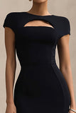 Sheath Black Cut Out Midi Formal Dress