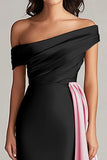 Off The Shoulder Black and White A-Line Formal Dress