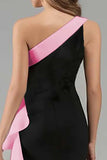 Mermaid One Shoulder Black and Blue Formal Dress With Ruffles