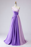 One Shoulder Pink Ruched A Line Formal Dress