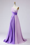 One Shoulder Pink Ruched A Line Formal Dress