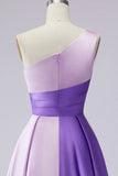 One Shoulder Pink Ruched A Line Formal Dress
