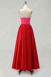 Strapless Red And Fuchsia Corset A Line Formal Dress