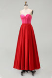 Strapless Red And Fuchsia Corset A Line Formal Dress