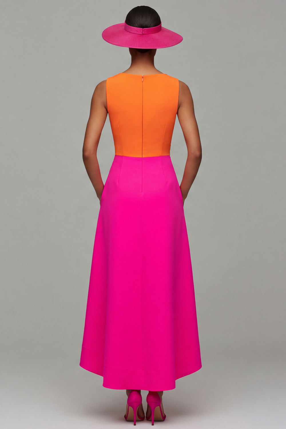 Orange And Fuchsia V Neck A Line Formal Dress Orange And Fuchsia V Neck A Line Formal Dress