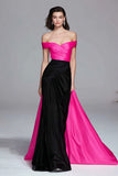 Black and Fuchsia Mermaid Off the Shoulder Long Formal Dress