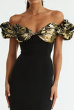 Black Off the Shoulder Mermaid Long Formal Dress with Ruffles