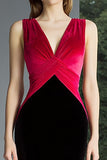 Black and Fuchsia Mermaid Velvet V-Neck Long Formal Dress